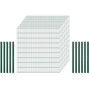 Einsteiger-Zaunset 5/4/5 Doppelstab 10 Matten +11 Pfosten 250/183 cm Dunkelgrün