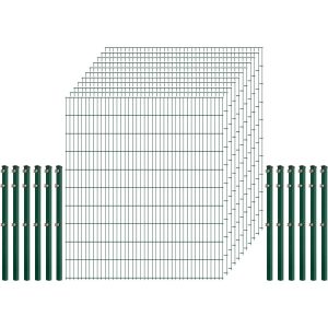 Einsteiger-Zaunset 5/4/5 Doppelstab 11 Matten + 12 Pfosten 250/203 cm Dunkelgrün