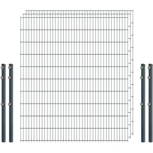 Einsteiger-Zaunset 5/4/5 Doppelstab 3 Matten + 4 Pfosten 250/203 cm Anthrazit