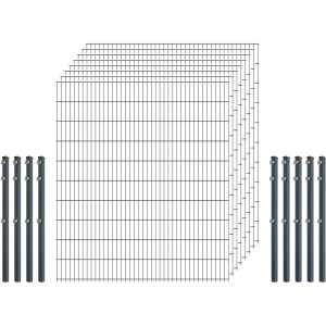 Einsteiger-Zaunset 5/4/5 Doppelstab 8 Matten + 9 Pfosten 250/203 cm Anthrazit