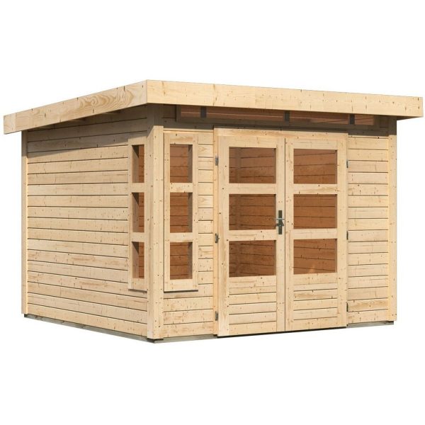 Karibu Holz-Gartenhaus/Gerätehaus Terni Flachdach Unbehandelt 270 cm x 270 cm mit Boden