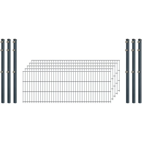 Standard-Zaunset 6/5/6 Doppelstab 5 Matten + 6 Pfosten 250/63 cm Anthrazit