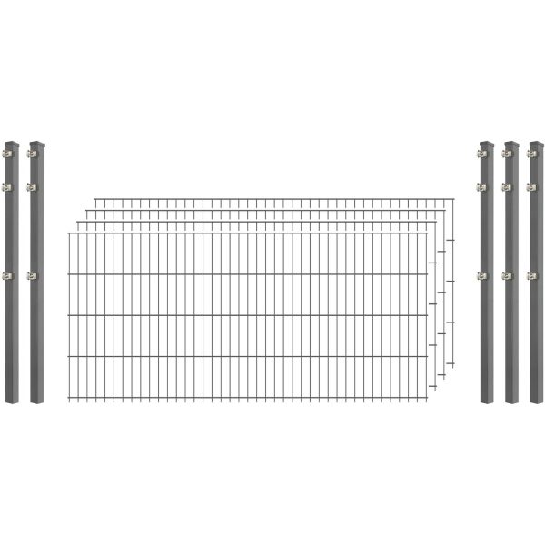 Standard-Zaunset 6/5/6 Doppelstab 4 Matten + 5 Pfosten 250/83 cm Verzinkt