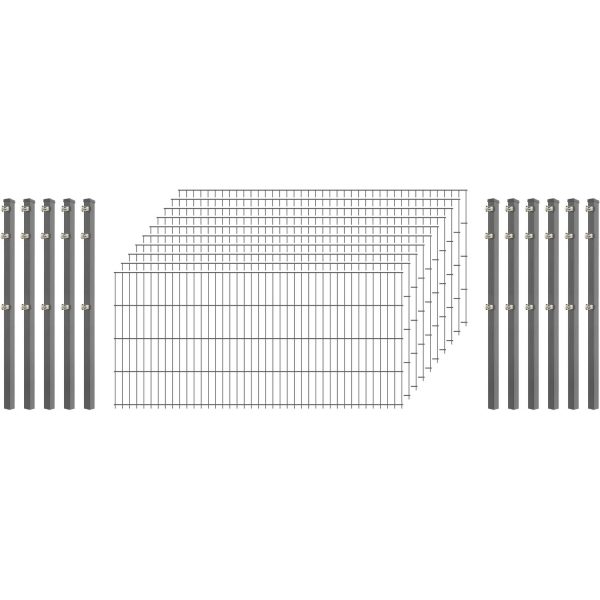 Standard-Zaunset 6/5/6 Doppelstab 10 Matten +11 Pfosten 250/83 cm Verzinkt