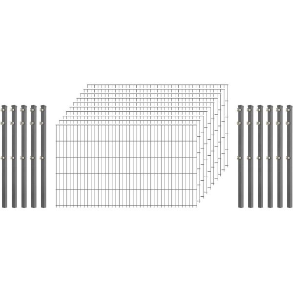 Standard-Zaunset 6/5/6 Doppelstab 10 Matten +11 Pfosten 250/103 cm Verzinkt