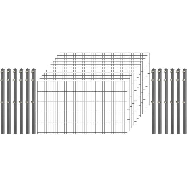 Standard-Zaunset 6/5/6 Doppelstab 11 Matten + 12 Pfosten 250/103 cm Verzinkt