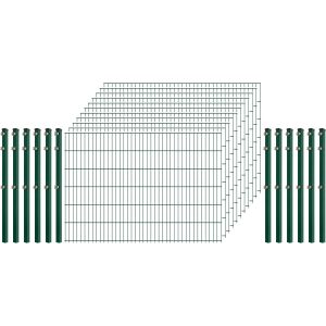 Standard-Zaunset 6/5/6 Doppelstab 11 Matten + 12 Pfosten 250/123 cm Dunkelgrün