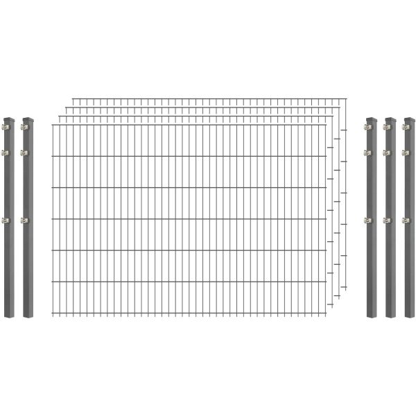 Standard-Zaunset 6/5/6 Doppelstab 4 Matten + 5 Pfosten 250/123 cm Verzinkt