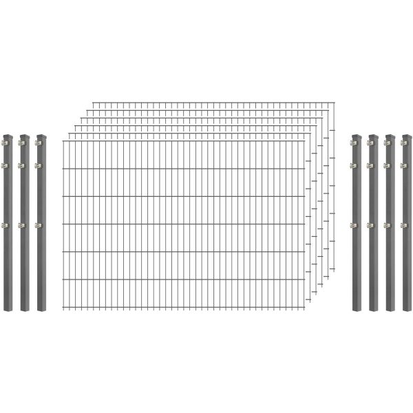 Standard-Zaunset 6/5/6 Doppelstab 6 Matten + 7 Pfosten 250/123 cm Verzinkt