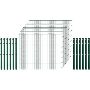 Standard-Zaunset 6/5/6 Doppelstab 11 Matten + 12 Pfosten 250/143 cm Dunkelgrün