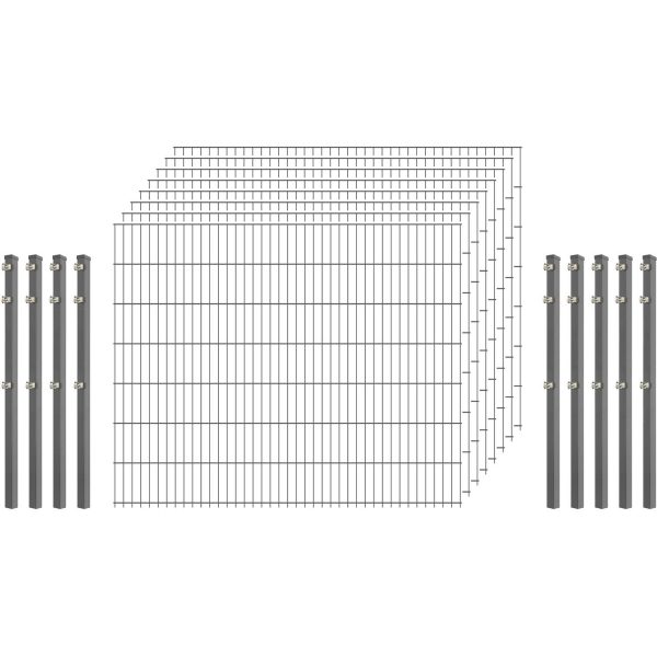 Standard-Zaunset 6/5/6 Doppelstab 8 Matten + 9 Pfosten 250/143 cm Verzinkt