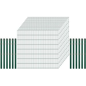 Standard-Zaunset 6/5/6 Doppelstab 11 Matten + 12 Pfosten 250/163 cm Dunkelgrün