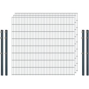 Standard-Zaunset 6/5/6 Doppelstab 3 Matten + 4 Pfosten 250/163 cm Anthrazit