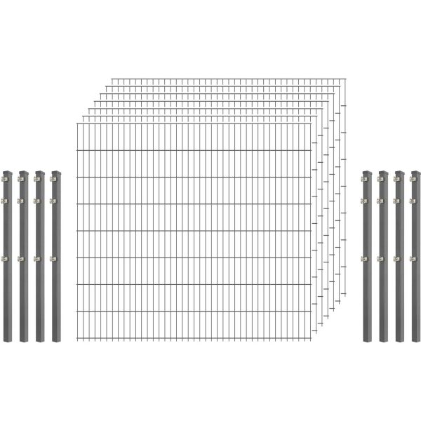 Standard-Zaunset 6/5/6 Doppelstab 7 Matten + 8 Pfosten 250/163 cm Verzinkt