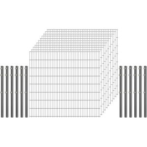 Standard-Zaunset 6/5/6 Doppelstab 11 Matten + 12 Pfosten 250/163 cm Verzinkt