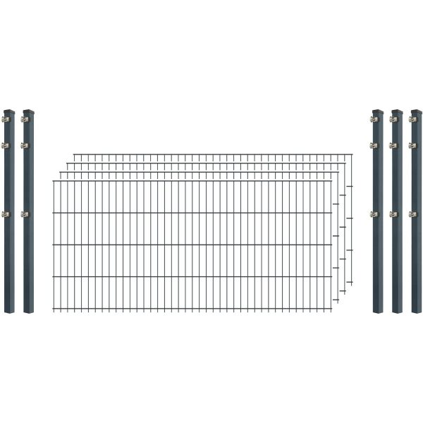 Standard-Zaunset 6/5/6 Doppelstab 4 Matten + 5 Pfosten 200/83 cm Anthrazit