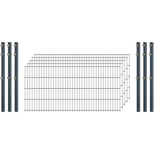 Standard-Zaunset 6/5/6 Doppelstab 5 Matten + 6 Pfosten 200/83 cm Anthrazit