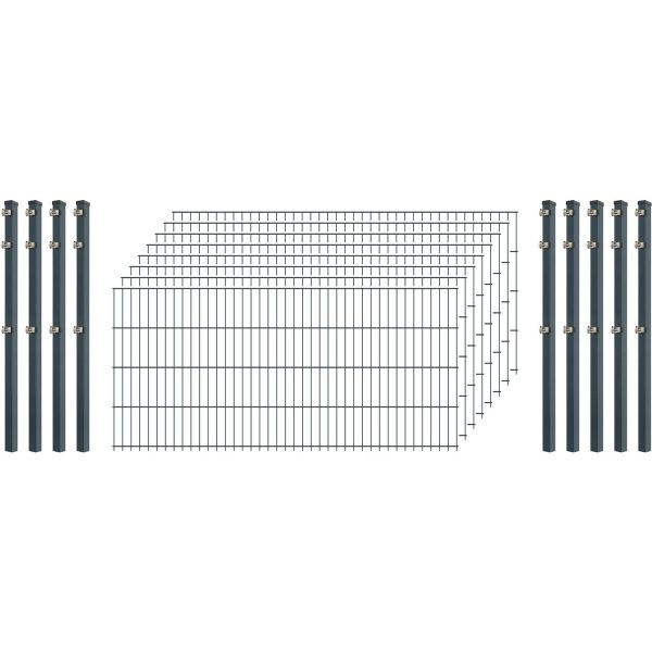 Standard-Zaunset 6/5/6 Doppelstab 8 Matten + 9 Pfosten 200/83 cm Anthrazit