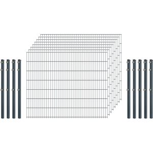 Standard-Zaunset 6/5/6 Doppelstab 8 Matten + 9 Pfosten 200/143 cm Anthrazit