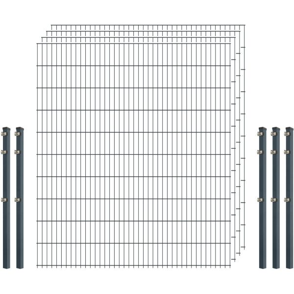 Standard-Zaunset 6/5/6 Doppelstab 4 Matten + 5 Pfosten 200/203 cm Anthrazit