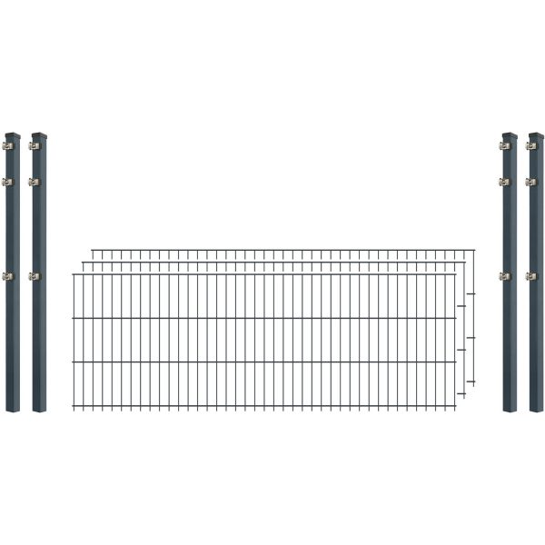 Industrie-Zaunset 8/6/8 Doppelstab 3 Matten + 4 Pfosten 250/63 cm Anthrazit