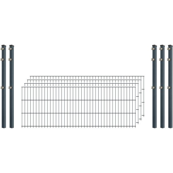 Industrie-Zaunset 8/6/8 Doppelstab 4 Matten + 5 Pfosten 250/63 cm Anthrazit