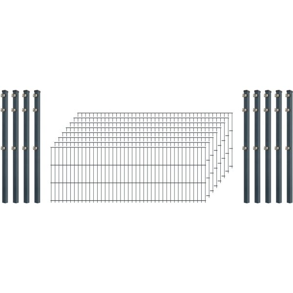 Industrie-Zaunset 8/6/8 Doppelstab 8 Matten + 9 Pfosten 250/63 cm Anthrazit