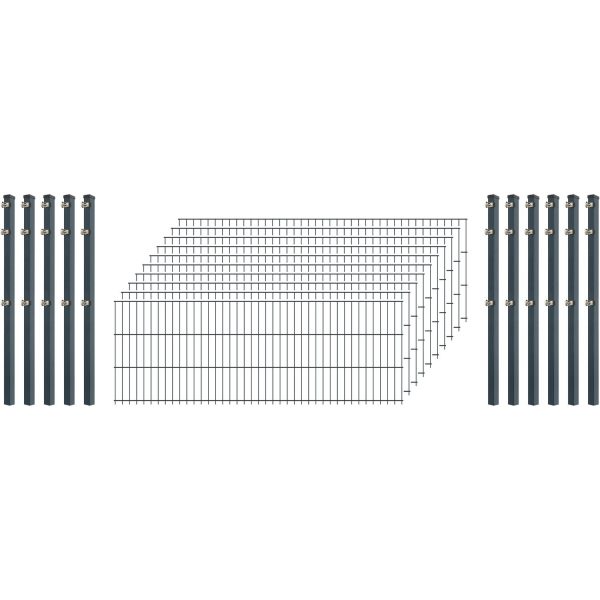 Industrie-Zaunset 8/6/8 Doppelstab 10 Matten +11 Pfosten 250/63 cm Anthrazit