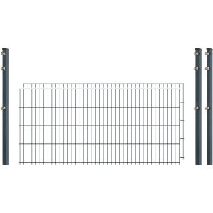 Industrie-Zaunset 8/6/8 Doppelstab 2 Matten + 3 Pfosten 250/83 cm Anthrazit