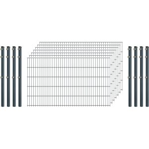 Industrie-Zaunset 8/6/8 Doppelstab 7 Matten + 8 Pfosten 250/103 cm Anthrazit