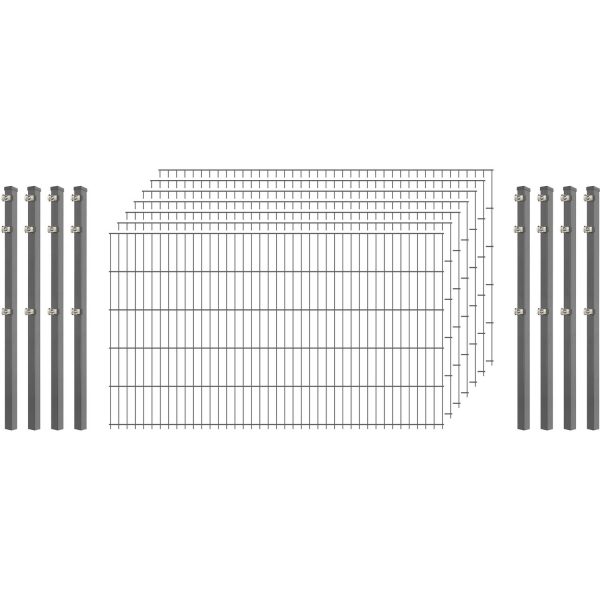 Industrie-Zaunset 8/6/8 Doppelstab 7 Matten + 8 Pfosten 250/103 cm Verzinkt