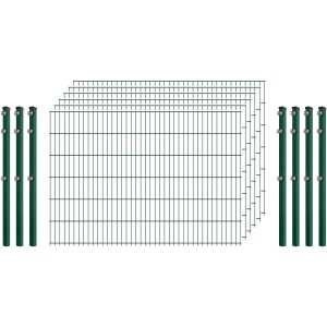 Industrie-Zaunset 8/6/8 Doppelstab 6 Matten + 7 Pfosten 250/123 cm Dunkelgrün