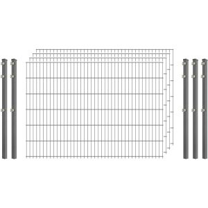 Industrie-Zaunset 8/6/8 Doppelstab 4 Matten + 5 Pfosten 250/123 cm Verzinkt