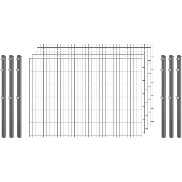 Industrie-Zaunset 8/6/8 Doppelstab 5 Matten + 6 Pfosten 250/123 cm Verzinkt