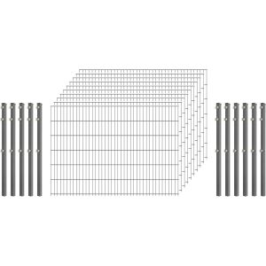 Industrie-Zaunset 8/6/8 Doppelstab 10 Matten +11 Pfosten 250/123 cm Verzinkt