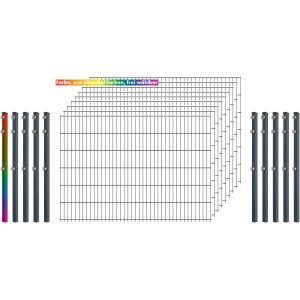 Industrie-Zaunset 8/6/8 Doppelstab 9 Matten+10 Pfosten 250/123 cm Freie Farbwahl