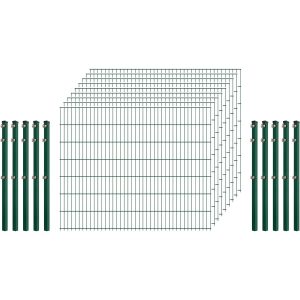 Industrie-Zaunset 8/6/8 Doppelstab 9 Matten + 10 Pfosten 250/143 cm Dunkelgrün