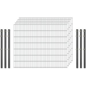 Industrie-Zaunset 8/6/8 Doppelstab 5 Matten + 6 Pfosten 250/143 cm Verzinkt