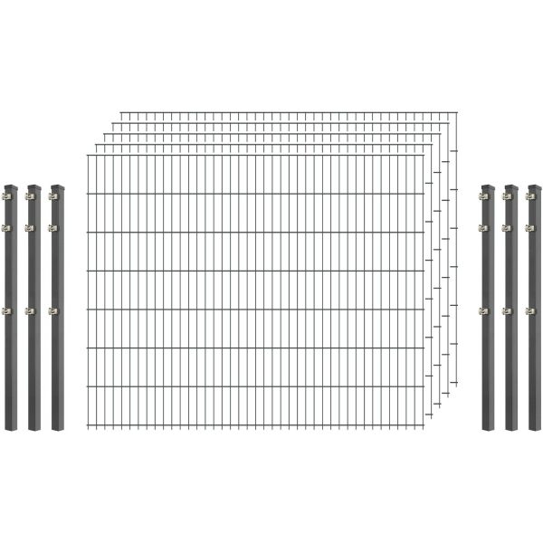 Industrie-Zaunset 8/6/8 Doppelstab 5 Matten + 6 Pfosten 250/143 cm Verzinkt