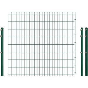 Industrie-Zaunset 8/6/8 Doppelstab 2 Matten + 3 Pfosten 250/163 cm Dunkelgrün