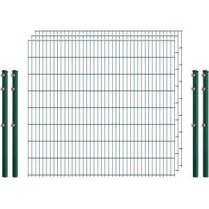 Industrie-Zaunset 8/6/8 Doppelstab 3 Matten + 4 Pfosten 250/163 cm Dunkelgrün