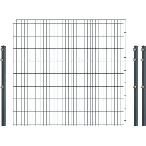 Industrie-Zaunset 8/6/8 Doppelstab 2 Matten + 3 Pfosten 250/163 cm Anthrazit