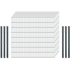 Industrie-Zaunset 8/6/8 Doppelstab 5 Matten + 6 Pfosten 250/163 cm Anthrazit