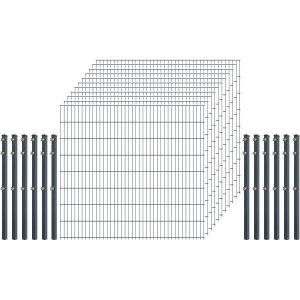 Industrie-Zaunset 8/6/8 Doppelstab 11 Matten + 12 Pfosten 250/163 cm Anthrazit