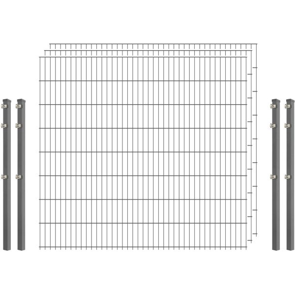 Industrie-Zaunset 8/6/8 Doppelstab 3 Matten + 4 Pfosten 250/163 cm Verzinkt