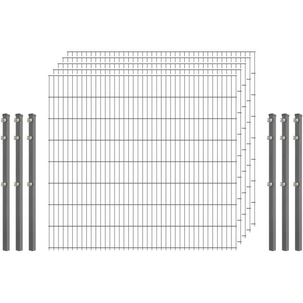 Industrie-Zaunset 8/6/8 Doppelstab 5 Matten + 6 Pfosten 250/163 cm Verzinkt