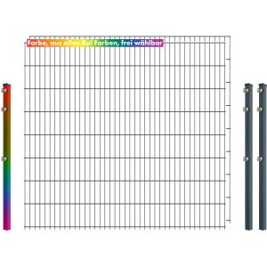 Industrie-Zaunset 8/6/8 Doppelstab 2 Matten +3 Pfosten 250/163 cm Freie Farbwahl