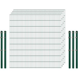 Industrie-Zaunset 8/6/8 Doppelstab 4 Matten + 5 Pfosten 250/183 cm Dunkelgrün