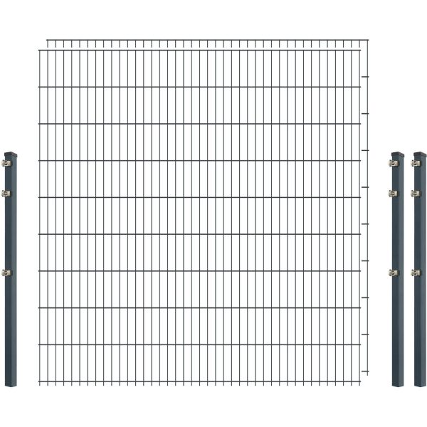 Industrie-Zaunset 8/6/8 Doppelstab 2 Matten + 3 Pfosten 250/183 cm Anthrazit