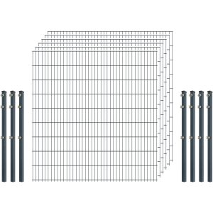 Industrie-Zaunset 8/6/8 Doppelstab 6 Matten + 7 Pfosten 250/183 cm Anthrazit